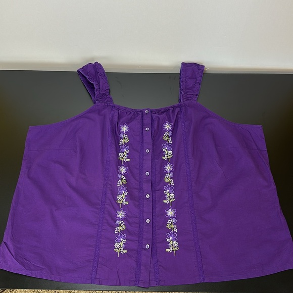 L.A. Blues Purple Floral Embroidered Button Up Top 30/32W Lightweight Summer - Picture 3 of 11